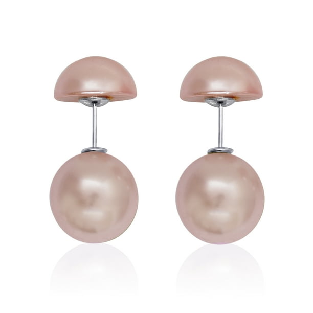 925 Silver 8mm Peach Shell Pearl Drop Earrings 925 Silver 8mm Peach Shell Pearl Drop Earrings